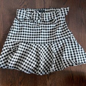 NWT ZARA GINGHAM FLARED SKIRT WITH BELT